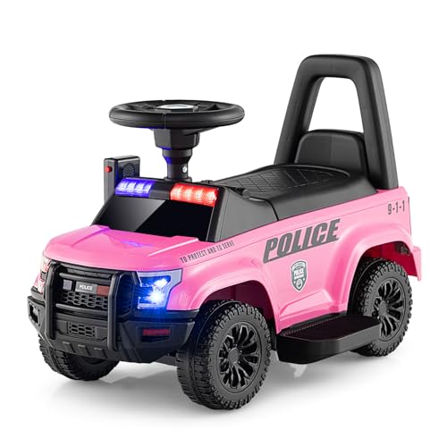 SOARS Kinder Elektroauto Polizei 6V, Kinderauto mit Sirenengeräuschen, Megafon, Warnlicht, Elektro Auto mit Fußpedalen, für Jungen und Mädchen ab 1 Jahr (Rosa) von SOARS