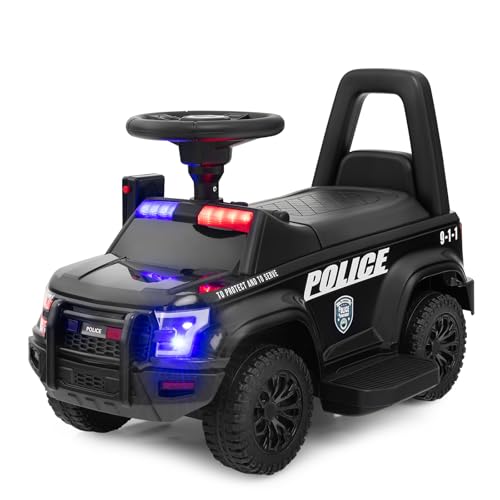 SOARS Kinder Elektroauto Polizei 6V, Kinderauto mit Sirenengeräuschen, Megafon, Warnlicht, Elektro Auto mit Fußpedalen, für Jungen und Mädchen ab 1 Jahr (Schwarz) von SOARS
