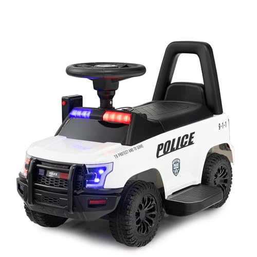 SOARS Kinder Elektroauto Polizei 6V, Kinderauto mit Sirenengeräuschen, Megafon, Warnlicht, Elektro Auto mit Fußpedalen, für Jungen und Mädchen ab 1 Jahr (Weiß) von SOARS