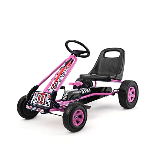 SOARS Kinderauto, Pedal-Gokart mit Sitzen verstellbar in 2 Positionen und 4 rutschfesten Rädern, Vorwärts- und Rückwärtsgang, maximale Belastung 30 kg, Geschenk für Kinder ab 3 Jahren (Rosé, 101 x 61 SOARS Kinderauto, Pedal-Gokart mit Sitzen verstellbar in 2 Positionen und 4 rutschfesten Rädern, Vorwärts- und Rückwärtsgang, maximale Belastung 30 kg, Geschenk für Kinder ab 3 Jahren (Rosé, 101 x 61 von SOARS
