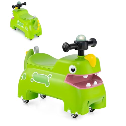 SOARS Kinderauto Dinosaurier, niedlich, mit Lichtern, Geräuschen, drückbaren Zähnen, Belastung 25 kg, versteckter Stauraum, Geschenk für Jungen & Mädchen, ab 18 Monaten (grün) von SOARS