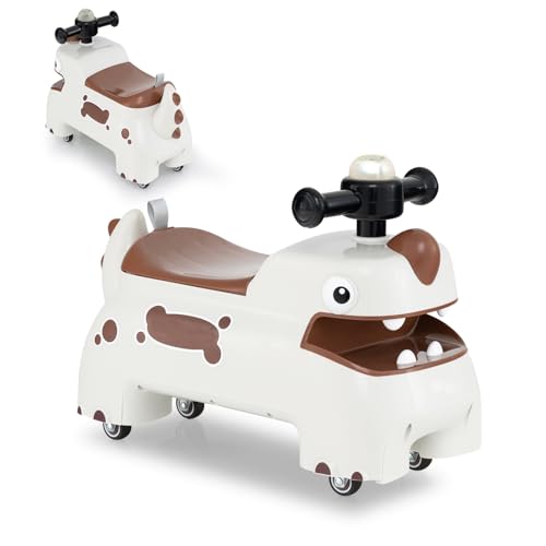 SOARS Kinderauto Dinosaurier, niedlich, mit Lichtern, Geräuschen, drückbaren Zähnen, Belastung 25 kg, versteckter Stauraum, Geschenk für Jungen & Mädchen ab 18 Monaten (weiß) von SOARS