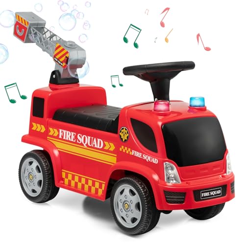 SOARS Rutschauto, Feuerwehrauto mit Seifenblasenpistole & Musik, Rutschfahrzeug mit Sirene & Warnleuchte, Kinderfahrzeug bis 20kg belastbar, für Kinder ab 1 Jahr (Stil A) von SOARS