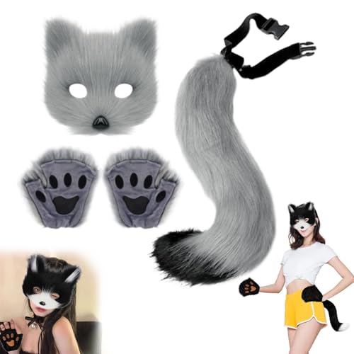 SOCLING Furry kostüm,Uchsschwanz Halloween Katze Maske Set,Furry Kostüm,Fuchs Kostüm Cosplay Kostüm Halloween,Fox Tail Cosplay,Halloween Fuchs Maske,Karneval Halloween Party Cosplay Kostüm Set SOCLING Furry kostüm,Uchsschwanz Halloween Katze Maske Set,Furry Kostüm,Fuchs Kostüm Cosplay Kostüm Halloween,Fox Tail Cosplay,Halloween Fuchs Maske,Karneval Halloween Party Cosplay Kostüm Set von SOCLING
