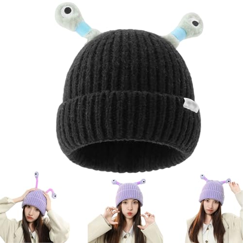 SOECOG Dmqwhtj – Niedliche leuchtende Monster-Strickmütze, lustige Herbst-Winter-Strickmütze für Eltern und Kinder mit warmem Ohrenschutz (Black, onesize) von SOECOG