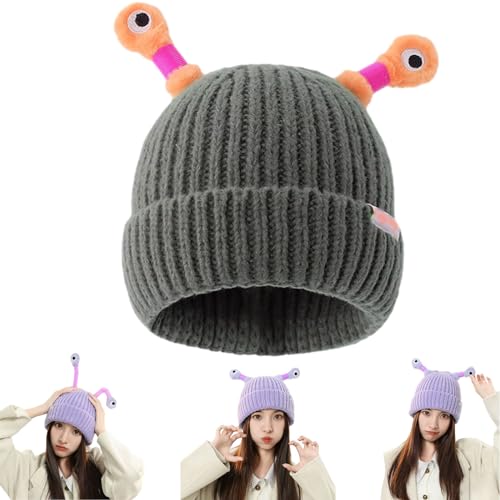 SOECOG Dmqwhtj – Niedliche leuchtende Monster-Strickmütze, lustige Herbst-Winter-Strickmütze für Eltern und Kinder mit warmem Ohrenschutz (Gray, onesize) von SOECOG