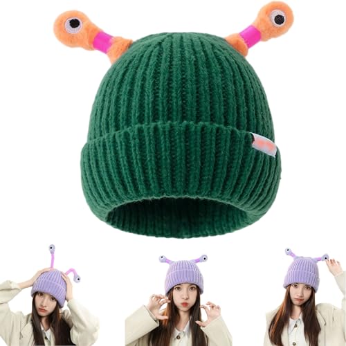 SOECOG Dmqwhtj – Niedliche leuchtende Monster-Strickmütze, lustige Herbst-Winter-Strickmütze für Eltern und Kinder mit warmem Ohrenschutz (Green, onesize) von SOECOG