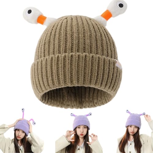 SOECOG Dmqwhtj – Niedliche leuchtende Monster-Strickmütze, lustige Herbst-Winter-Strickmütze für Eltern und Kinder mit warmem Ohrenschutz (Khaki, onesize) von SOECOG
