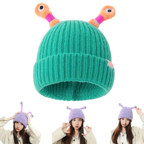 SOECOG Dmqwhtj – Niedliche leuchtende Monster-Strickmütze, lustige Herbst-Winter-Strickmütze für Eltern und Kinder mit warmem Ohrenschutz (Lake Blue, onesize) von SOECOG