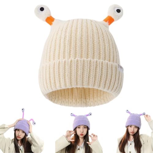 SOECOG Dmqwhtj – Niedliche leuchtende Monster-Strickmütze, lustige Herbst-Winter-Strickmütze für Eltern und Kinder mit warmem Ohrenschutz (Off-Whit, onesize) von SOECOG