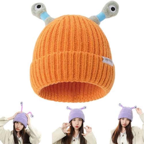 SOECOG Dmqwhtj – Niedliche leuchtende Monster-Strickmütze, lustige Herbst-Winter-Strickmütze für Eltern und Kinder mit warmem Ohrenschutz (Orange, onesize) von SOECOG