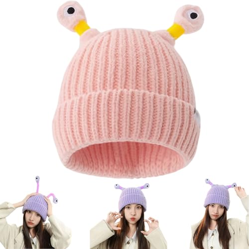 SOECOG Dmqwhtj – Niedliche leuchtende Monster-Strickmütze, lustige Herbst-Winter-Strickmütze für Eltern und Kinder mit warmem Ohrenschutz (Pink, onesize) von SOECOG