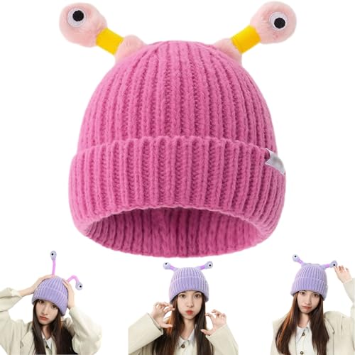 SOECOG Dmqwhtj – Niedliche leuchtende Monster-Strickmütze, lustige Herbst-Winter-Strickmütze für Eltern und Kinder mit warmem Ohrenschutz (Rose Red, onesize) von SOECOG