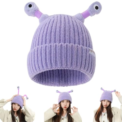 SOECOG Dmqwhtj – Niedliche leuchtende Monster-Strickmütze, lustige Herbst-Winter-Strickmütze für Eltern und Kinder mit warmem Ohrenschutz (Violet, onesize) von SOECOG