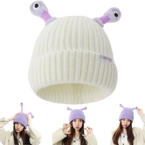 SOECOG Dmqwhtj – Niedliche leuchtende Monster-Strickmütze, lustige Herbst-Winter-Strickmütze für Eltern und Kinder mit warmem Ohrenschutz (White, onesize) von SOECOG