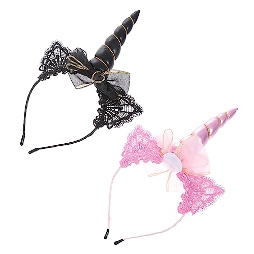 SOESFOUFU 2 Stück Unicorn Haarreif Party Haarschmuck Cosplay Stirnband mit Katzenohren Schwarz für Festival Bühne Karneval von SOESFOUFU