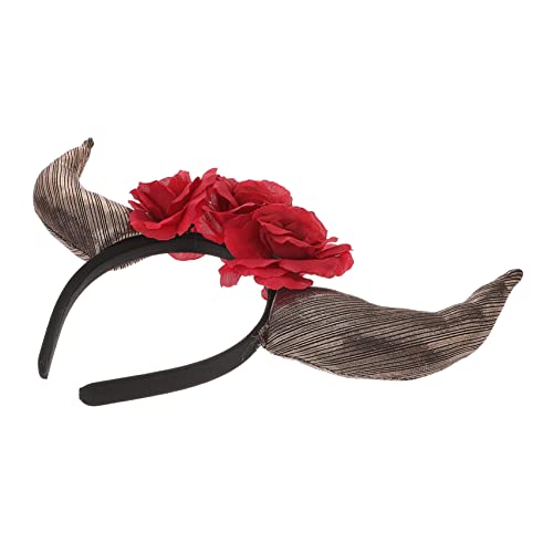 SOESFOUFU Tag der Toten Haarreif mit Roten Rosen und Dekorativen Hörnern Bequemes Stoffmaterial für Karneval Party und Fotografie Mexikanisches Kostümzubehör von SOESFOUFU
