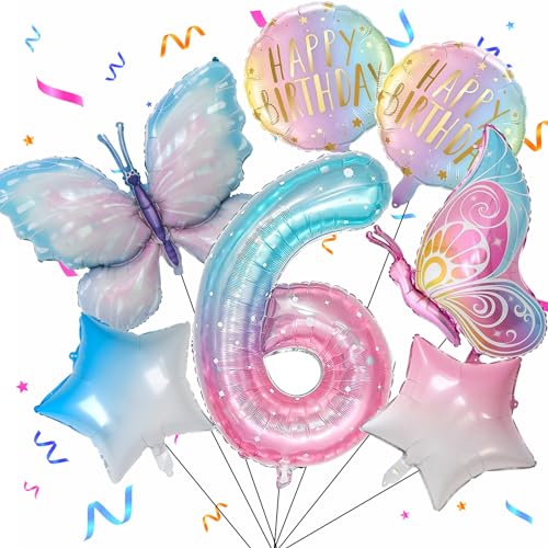 6 Jahre Schmetterling Geburtstag Deko, Schmetterling Folienballon 6 Jahre, Bunt Schmetterlinge Geburtstagsdeko Mädchen, Zahl 6 Luftballon für Kinder Geburtstag Mädchen Deko 6 Jahre Schmetterling Geburtstag Deko, Schmetterling Folienballon 6 Jahre, Bunt Schmetterlinge Geburtstagsdeko Mädchen, Zahl 6 Luftballon für Kinder Geburtstag Mädchen Deko von SOETDERT