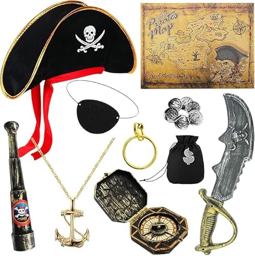 Piratenkostüm Kinder, 15 Stück Piraten Kostüm Zubehör Piratenhut Säbel Augenklappe Fernrohr,Piratin Kostüm,Piraten Verkleidung Accessories,Piraten Karneval Kostüm Fasching Cosplay Halloween Party Piratenkostüm Kinder, 15 Stück Piraten Kostüm Zubehör Piratenhut Säbel Augenklappe Fernrohr,Piratin Kostüm,Piraten Verkleidung Accessories,Piraten Karneval Kostüm Fasching Cosplay Halloween Party von SOETDERT