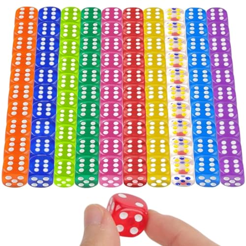 100 Stück Wurfel Set, Bunte Würfel Transparent, Spielwürfel Bunt, Würfelspiele Tischspiele Dice, Sechsseitiger Würfel, 12mm Bunt Wurfel Set für Spiel Party, Tischspiele, Kasino, Tischkartenspiele von SOETDERT