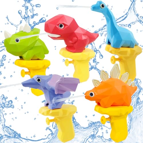 SOETDERT 5 Stück Dinosaurier Wasserpistolen, Wasserpistole Spielzeug für Kinder, Water Gun Wasserpistole Set, Mini Wasserspritzpistole Reichweite Spritzpistolen für Garten Strände Pool Party von SOETDERT