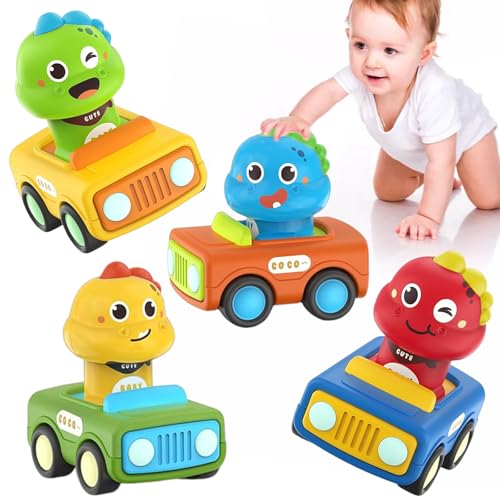 Spielzeugautos ab 1 2 3 Jahr, 4 Stück Auto Spielzeug ab 1 Jahr, Press and Go Auto für Kleinkinder, Dinosaurier Baby Autospielzeug 1 Jahr Jungen, Geburtstag Geschenk für Kinder ab 12 18 Monaten von SOETDERT