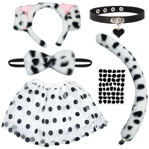SOETDERT Dalmatiner Kostüm, 6 Stück Hundekostüm für Kinder Erwachsene, Hundeohren Haarreif Schwanz Fliege Halskette Tutu Rock, Tierkostüm Kinder Dalmatiner Gefleckte Hund Cosplay Karneval Fasching SOETDERT Dalmatiner Kostüm, 6 Stück Hundekostüm für Kinder Erwachsene, Hundeohren Haarreif Schwanz Fliege Halskette Tutu Rock, Tierkostüm Kinder Dalmatiner Gefleckte Hund Cosplay Karneval Fasching von SOETDERT