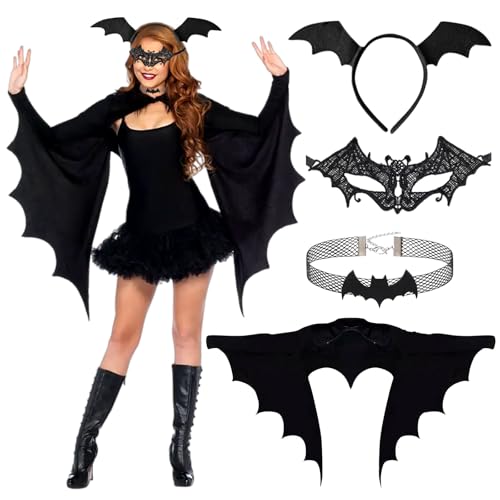 SOETDERT Damen Fledermaus Kostüm, Halloween Kostüm mit Umhang, Flügel, Maske & Halskette SOETDERT Damen Fledermaus Kostüm, Halloween Kostüm mit Umhang, Flügel, Maske & Halskette von SOETDERT