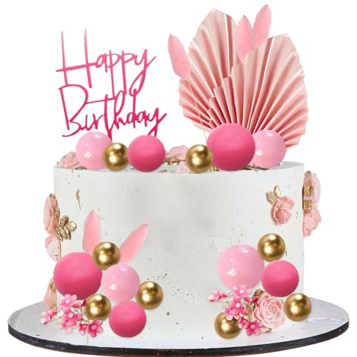 SOETDERT Tortendeko Rosa, 29 Stück Boho Pink Kugeln, Happy Birthday Topper, Kuchendeko Geburtstag Mädchen, Tortenaufsatz für Hochzeit, Babyparty SOETDERT Tortendeko Rosa, 29 Stück Boho Pink Kugeln, Happy Birthday Topper, Kuchendeko Geburtstag Mädchen, Tortenaufsatz für Hochzeit, Babyparty von SOETDERT