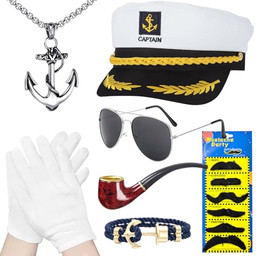 SOETDERT Yacht Kapitän Hut Kapitänsmütze Kostüm Set, Verstellbare Kapitänsmütze, Matrosenmütze, Sonnenbrille, Marine Hut Kapitän Accessoires für für Karneval Mottoparty Party Cosplay SOETDERT Yacht Kapitän Hut Kapitänsmütze Kostüm Set, Verstellbare Kapitänsmütze, Matrosenmütze, Sonnenbrille, Marine Hut Kapitän Accessoires für für Karneval Mottoparty Party Cosplay von SOETDERT