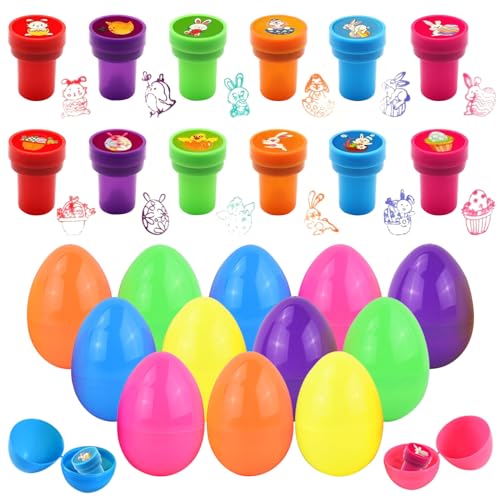 Stempel Ostereier, 12 Stück Osterhase Stempel Set für Kinder, Osterstempel mit Abnehmbar Osterei DIY Blindbox für Ostergeschenke Kinder Osternkorb Stuffers Füllstoffe Ostern Partyzubehör (12pcs) von SOETDERT