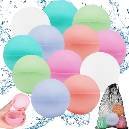 Wasserbomben Wiederverwendbar, 12 Stück Wasserbomben Selbstdichtend, Wasserballons Wiederverwendbare Magnet, Wasserball Spielzeug Silikon Wasserbomben für Kinder Erwachsene Outdoor, Pool (B) von SOETDERT