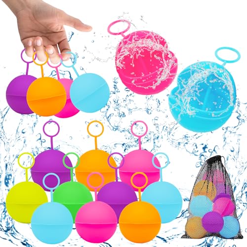 Wasserbomben Wiederverwendbar, 8 Stück Silikon Wasserbomben mit Zugring, Magnetische Wiederverwendbare Wasserballons, Nachfüllbare Wasserbomben für Kinder Erwachsene Outdoor Pool Spielzeug (12 Pcs) von SOETDERT