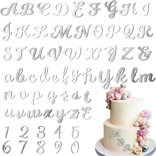 SOFPLATE 128 Stück Happy Birthday Kuchenaufsatz Acryl Silberfarben Alphabet Und Zahlen Kuchenaufsatz Spiegel Alphanumerisch DIY Cupcake Kerzen Dekoration Für Männer Und Frauen Hochzeitstag Geburtstags von SOFPLATE