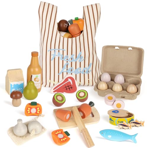 Kinderküche Zubehör Holz, Spielküche Zubehör, Spielzeug ab 3 Jahre, Zubehör Kinderküche mit Klett-Verbindung, Holzspielzeug, Jungen und Mädchen Geschenke 3 Jahre von SOGAWEBB