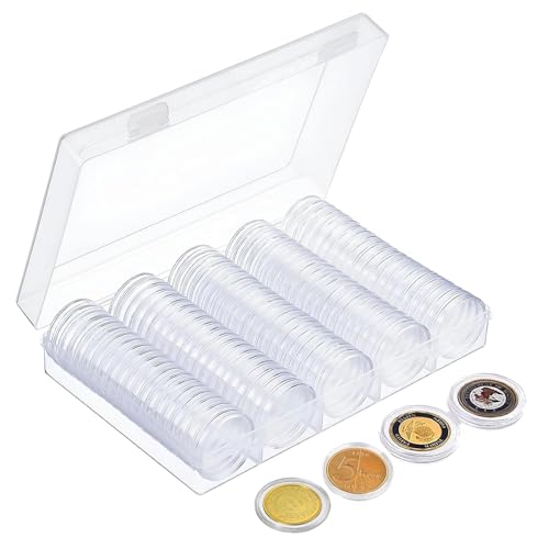 100 Stück Münzkapseln,Münzkapseln 25mm,Klare Münze Kapseln Mit Aufbewahrungsbox Durchsichtige Acryl-Kunststoff Aufbewahrungsbehälter Für Münzen Gedenkmünzen von SOGHO