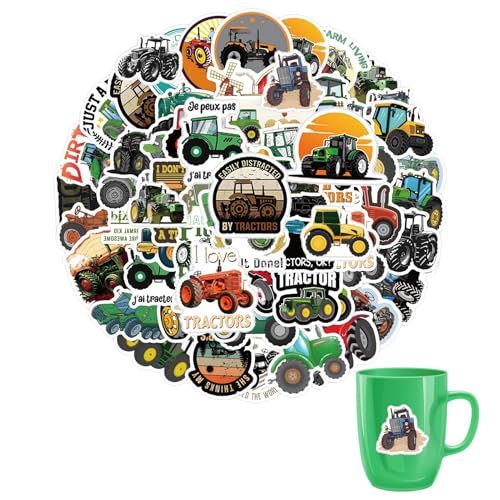60 Stück Traktor Sticker,Sticker Traktor,Sticker Fahrzeuge,Bagger Sticker,Auto Sticker Kinder Für Laptop, Für Laptop, Koffer,Traktor Aufkleber, Skateboard, Für Mitgebsel(4-8cm) von SOGHO