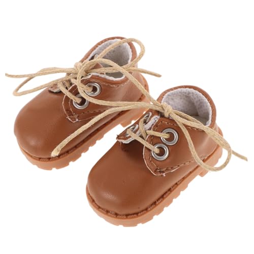 SOIMISS 1 Paar Mini Doll Lederschuhe Miniaturschuh Miniatur-zubehör Outfits Wiedergeborene Puppe Puppenschuhe Simuliert Puppenzubehör Mini-Puppen Babypuppe Klein Kunstleder Light Brown von SOIMISS