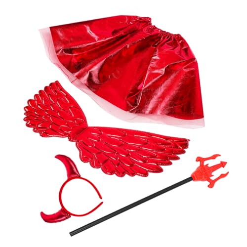 SOIMISS 1 Satz Halloween Teufel Kostüm Set mit Hörnern und Accessoires für Mädchen Teiliges Set Rotes Tüllkleid Einhornflügel Herzstab für Cosplay Karneval und Halloween Feiern von SOIMISS