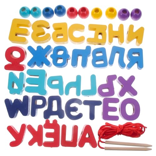 SOIMISS 1 Satz Holzspielzeug für Kleinkinder Russische Buchstaben Perlen Puzzle Lernspielzeug für Kleinkinder Fördert Feinmotorik und Farberkennung von SOIMISS