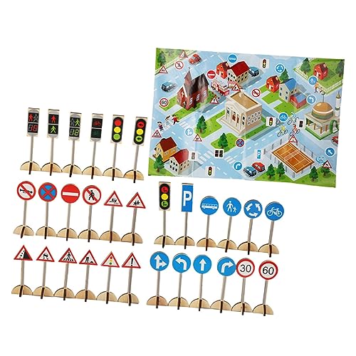 SOIMISS 1 Set Verkehrszeichen Lernschilder Stoppschild Babyspielzeug Frühlernspielzeug Ampelmodell DIY Straßensperren Aus Holz von SOIMISS