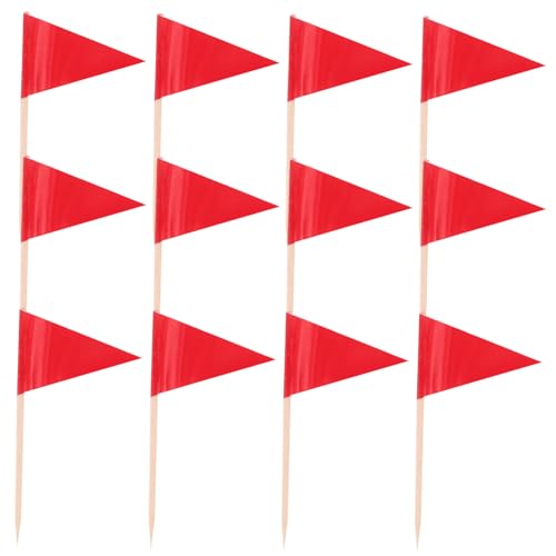 SOIMISS 100 Stück Mini Zahnstocher Flaggen aus Lebensmittelechtem Material Dreieckig Rot Sichere Lebensmittelkennzeichnung Vielseitig für Partys Kuchen Buffet und Fingerfood Dekoration von SOIMISS