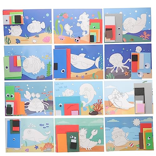 SOIMISS 12 Stück Tier Puzzle Aufkleber für Teiliges DIY Bastelmaterial mit Meerestieren Fördert Hand Augen Koordination und Kreative Fähigkeiten für Vorschulbildung von SOIMISS