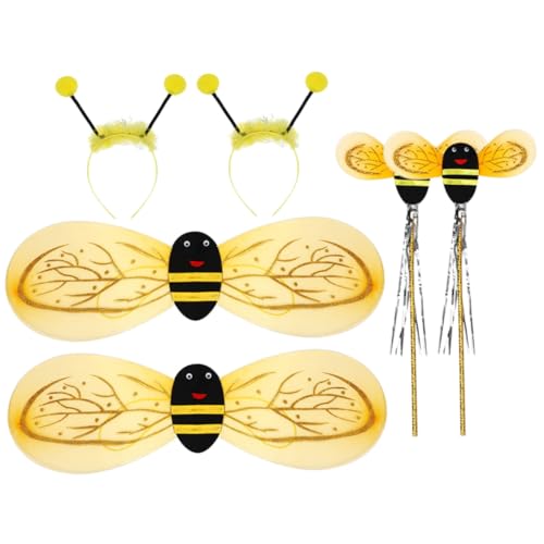 SOIMISS 2 Sätze Bienen Kostüm Flügel Haarreif Zauberstab Bühnenperformance Cosplay Verkleidungszubehör für Mädchen Geburtstag Karneval Party von SOIMISS