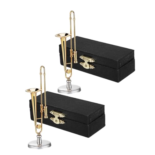 SOIMISS 2 Sätze Miniatur Posaunen Modell Maßstab Mini Trompete mit Ständer und Schwarzem Etui Dekoratives Musikinstrument für Musikliebhaber und Puppenhaus Sammler von SOIMISS