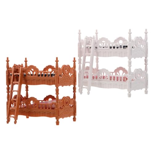 SOIMISS 2 Sätze Miniatur Puppenhaus Schlafzimmermöbel Realistische Etagenbetten mit Matratzen Leiter Stabiles Kunststoff Kreatives Rollenspiel und Detailgetreue Puppenhaus Einrichtung von SOIMISS