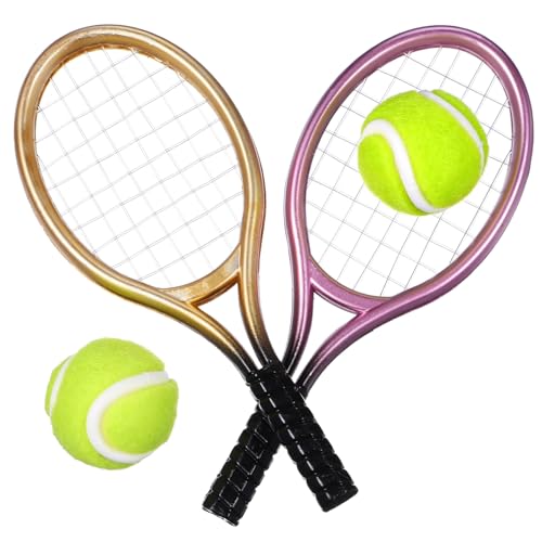 SOIMISS 2 Sets Tennisschläger Modell Tennisschläger Ball Paddel Schläger Puppenhaus Tennisspielzeug Miniatur Tennisschläger Miniaturen Sporttennis Mini Tennisschläger Für von SOIMISS