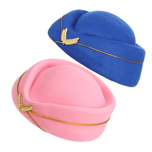 SOIMISS 2 Stück Damen Flugbegleiterin Mütze Polyester Beret Komfortabler Air Hostess Hut für Kostüm Bühnenauftritt Spiel Cosplay Party Rosa Blau von SOIMISS