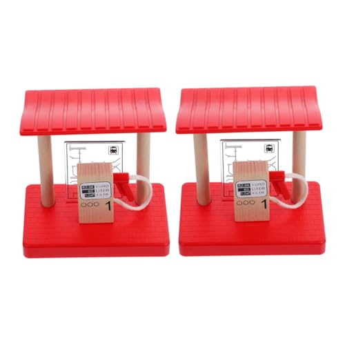 SOIMISS 2 Stück Holz Zug Zubehör Dekorative Tankstelle mit Bahnstrecken Kompatibel mit Anderen Schienensystemen Fördert Feinmotorik und Kreatives von SOIMISS