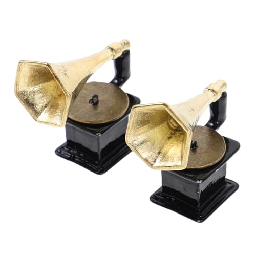 SOIMISS 2 Stück Teiliges Miniatur Retro Grammophon aus Metall Vintage Phonograph Modell Stabiles Miniatur-Schallplattenspieler-dekor Kompakt für Puppenhaus und Sammlungen von SOIMISS